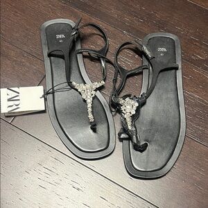 Zara Black Crystal Embellished Sandals